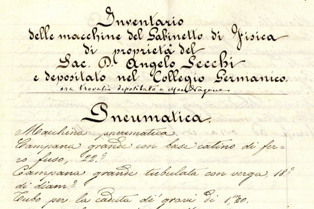 Particolare della lista di strumenti appartenuti all'astronomo gesuita Angelo Secchi - Archivio Storico della Provincia Euro-Mediterranea dei gesuiti