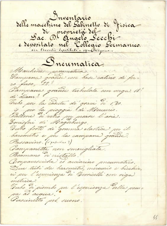 List of equipment belonging to the Jesuit scientist Angelo Secchi - Historical Archives, Jesuits - Euro-Mediterranean Province