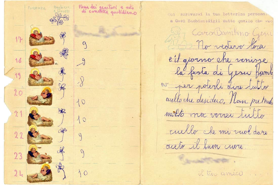 Christmas letter from a child in Cuglieri, Sardinia - Historical Archives - Jesuits, Euro-Mediterranean Province