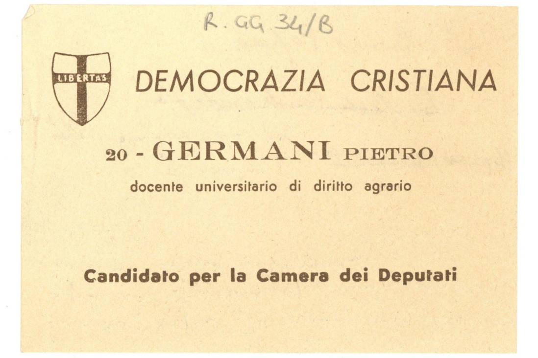Electoral leaflet for Democrazia Cristiana, used as a bookmark by a Jesuit