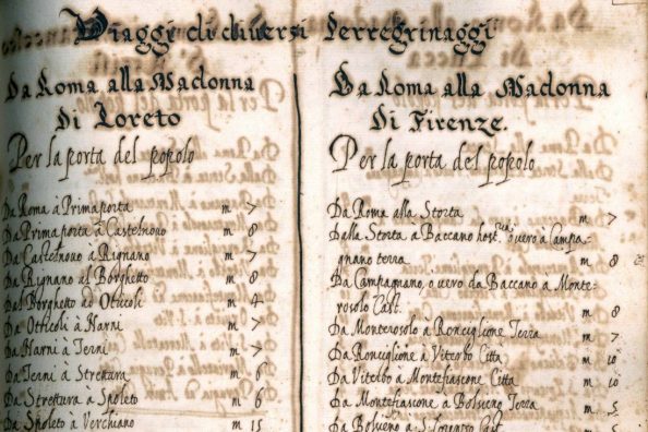 Pagina delle consuetudini del Noviziato di Sant'Andrea al Quirinale contenente luoghi di pellegrinaggio - Archivio Storico - Gesuiti, Provincia Euro-Mediterranea